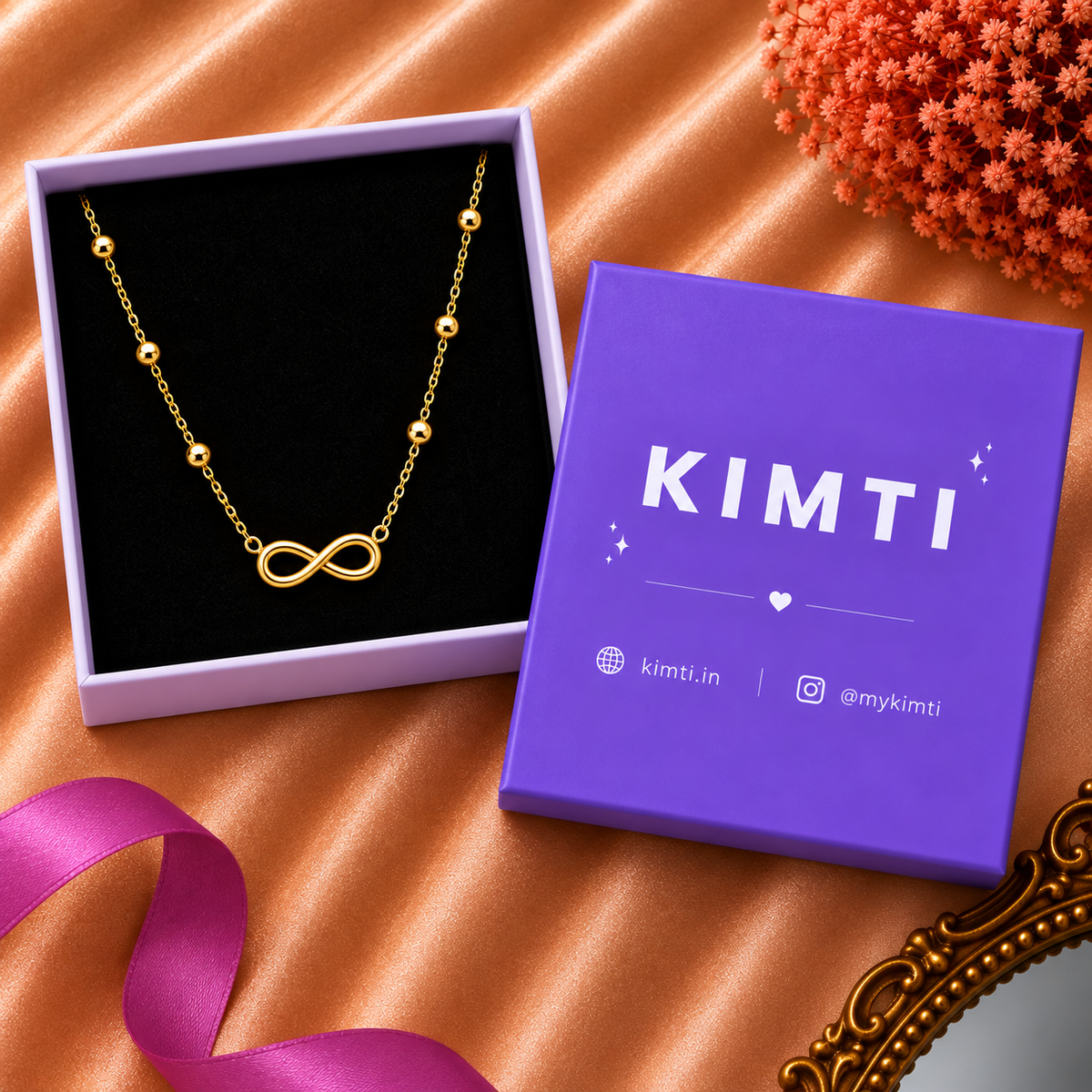 18K Gold Plated Infinity Charm Beaded Necklace
