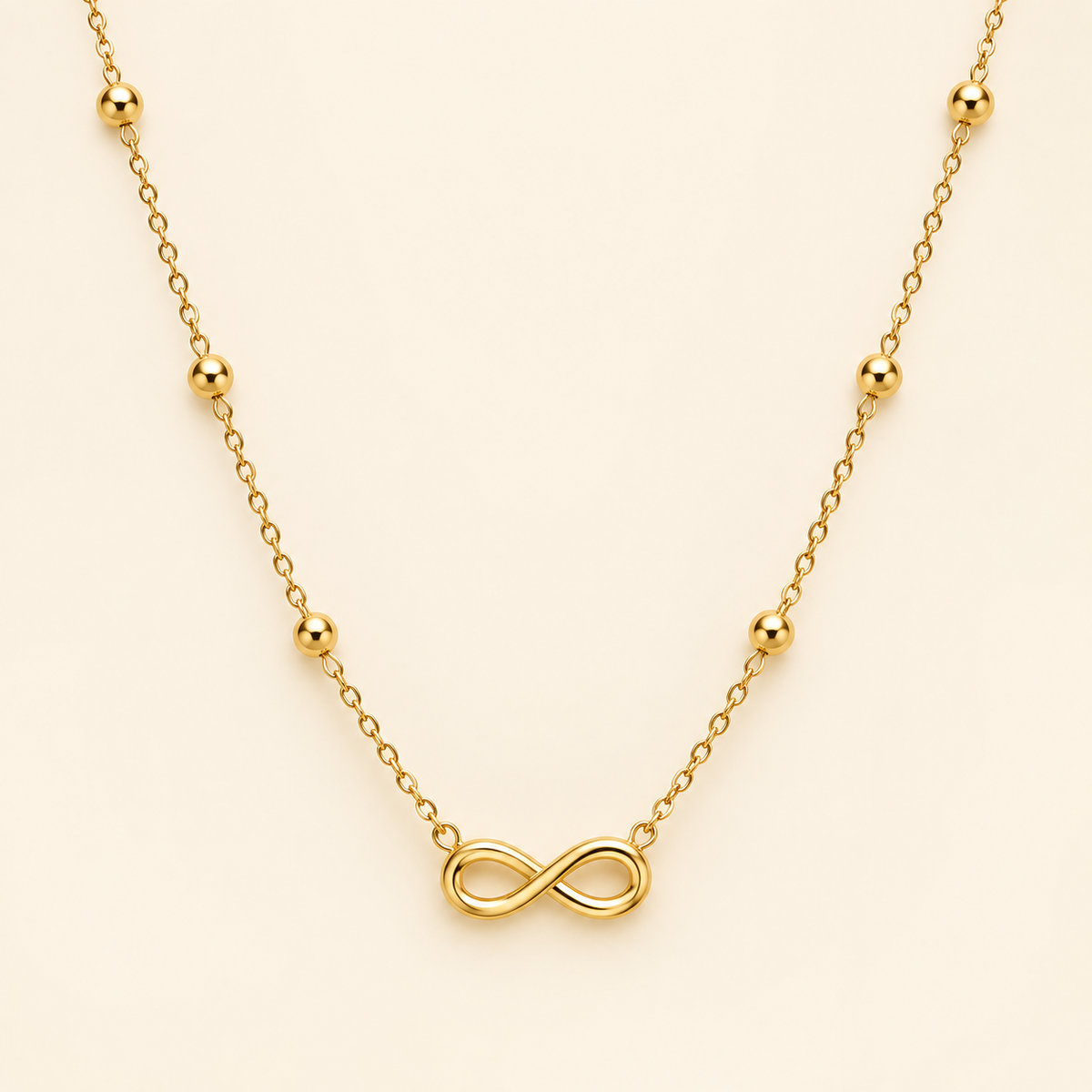 18K Gold Plated Infinity Charm Beaded Necklace