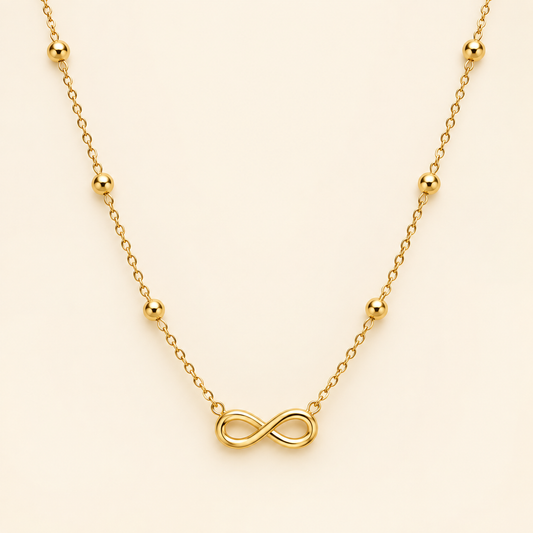 18K Gold Plated Infinity Charm Beaded Necklace