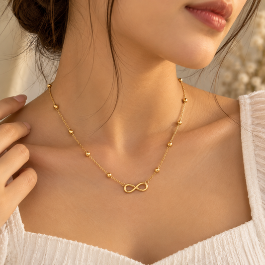 18K Gold Plated Infinity Charm Beaded Necklace