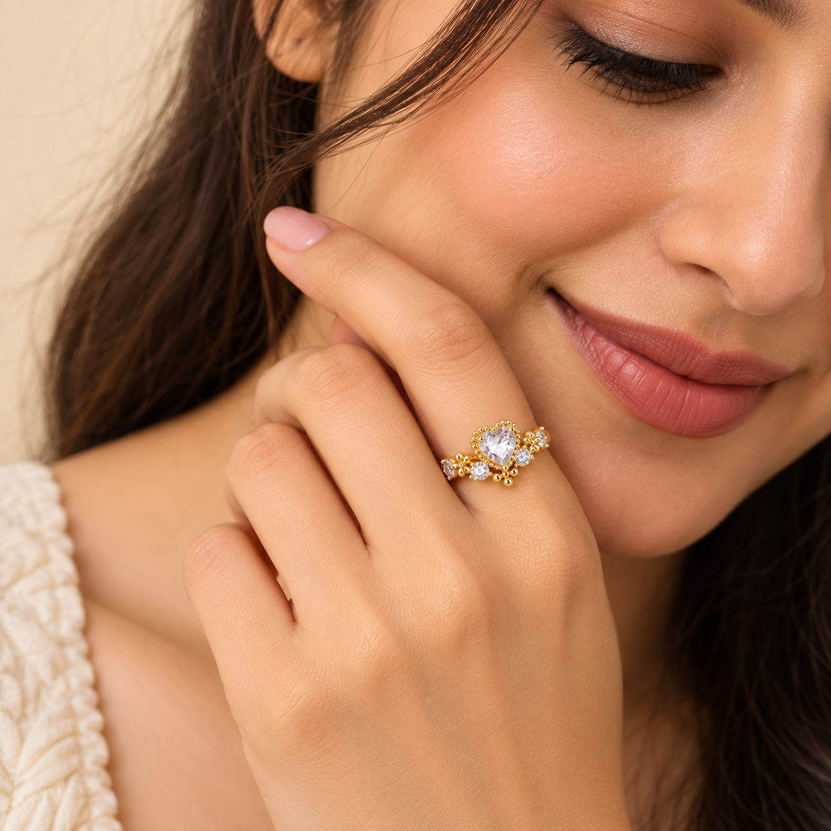 18K Gold Plated Celeste Heart Ring