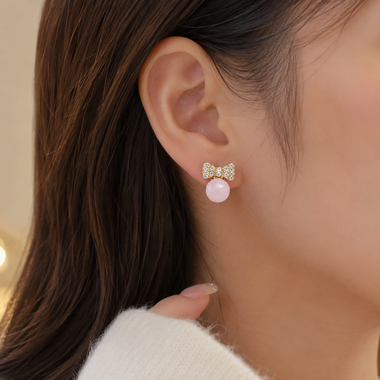 Celeste Pink Pearl Bow Earrings