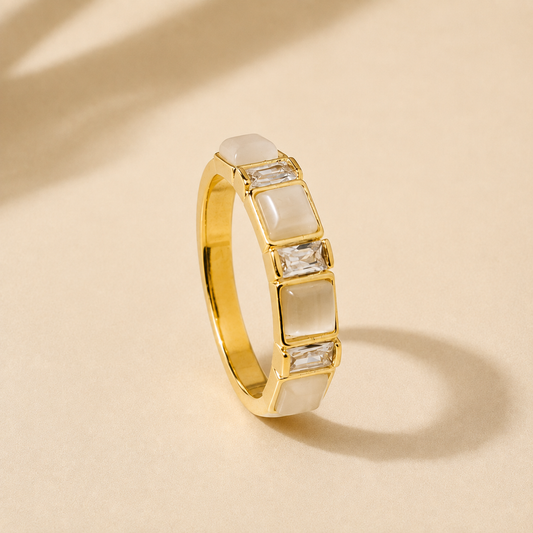 18K Gold Plated Ivory Crystal Geometric Ring