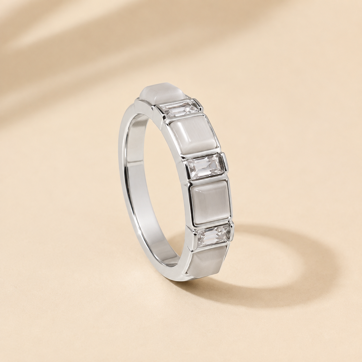Silver Ivory Crystal Geometric Ring