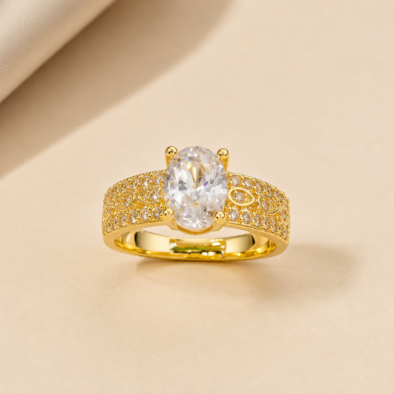 18K Gold Plated Royal Oval Crystal Statement Ring