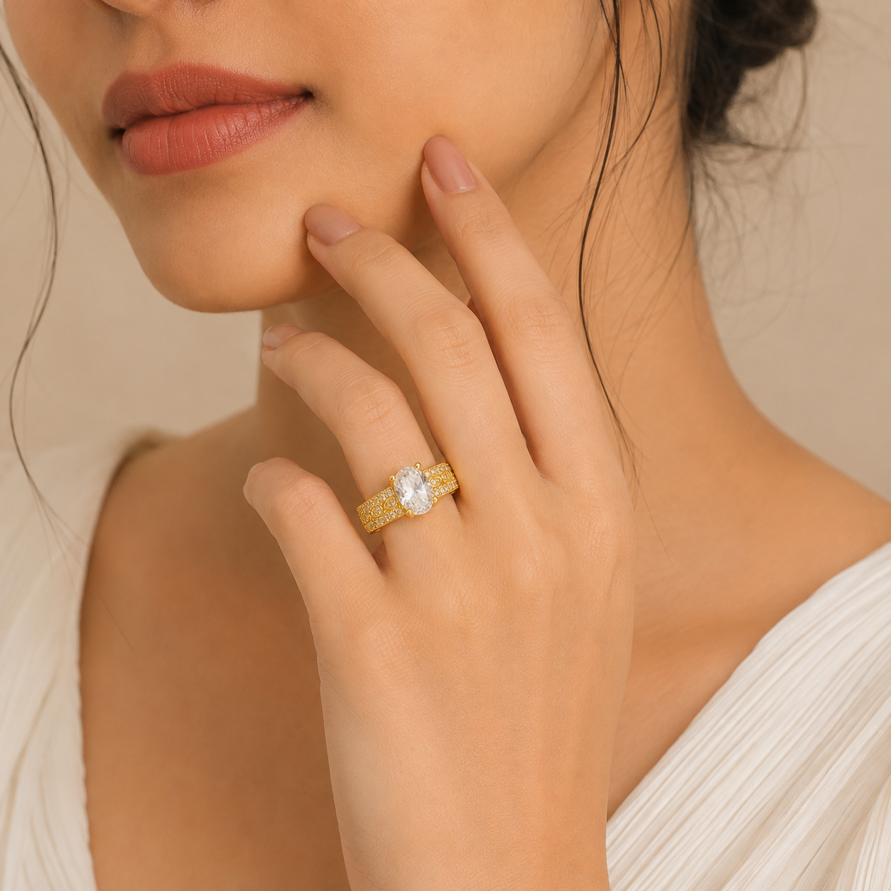 18K Gold Plated Royal Oval Crystal Statement Ring