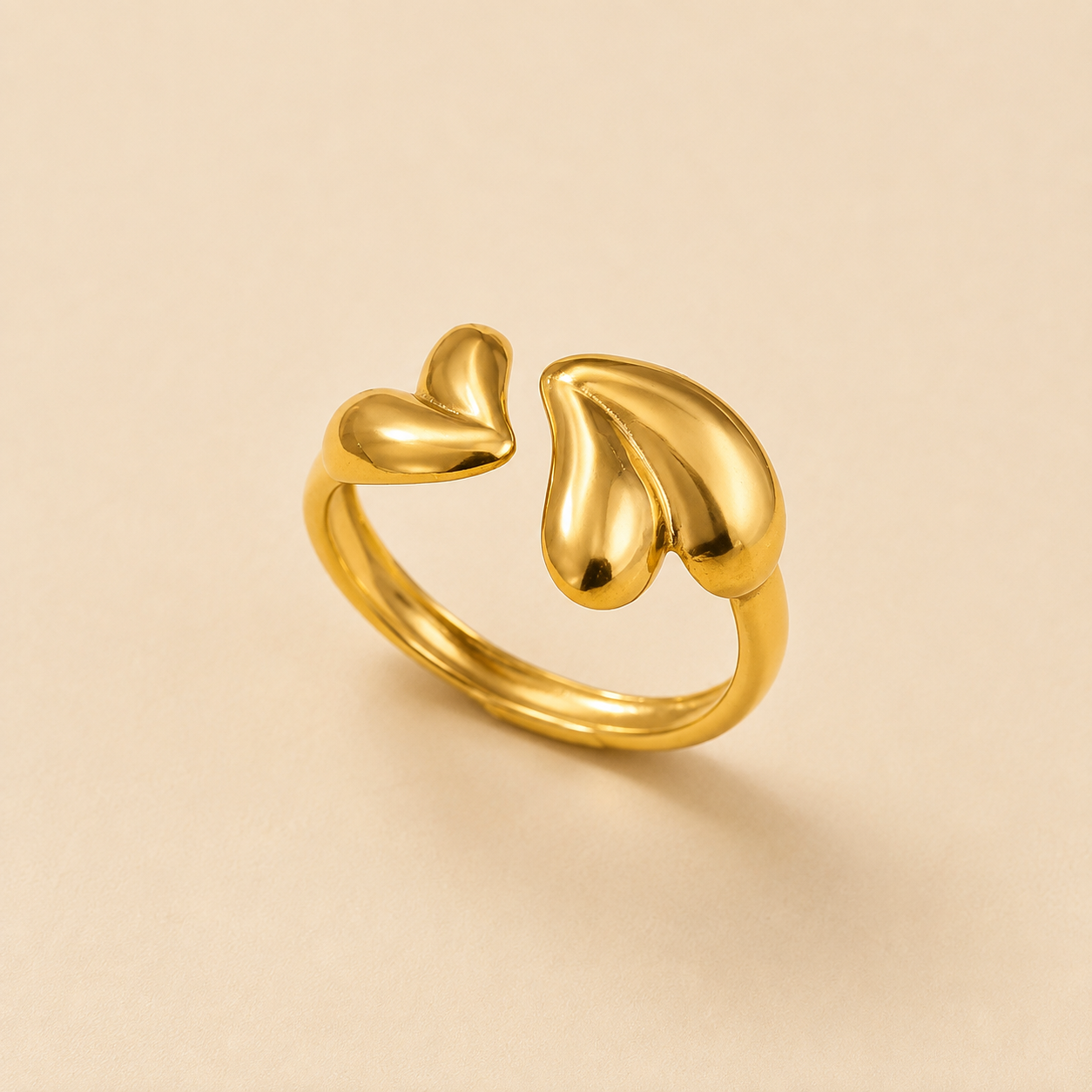18K Gold Plated Twin Heart Adjustable Ring