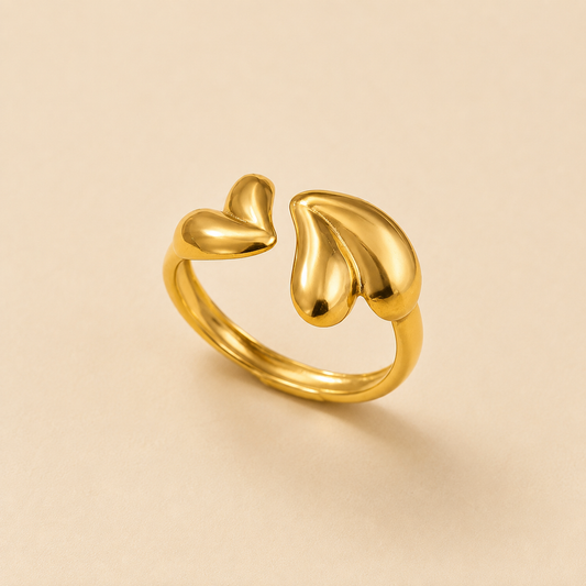 18K Gold Plated Twin Heart Adjustable Ring