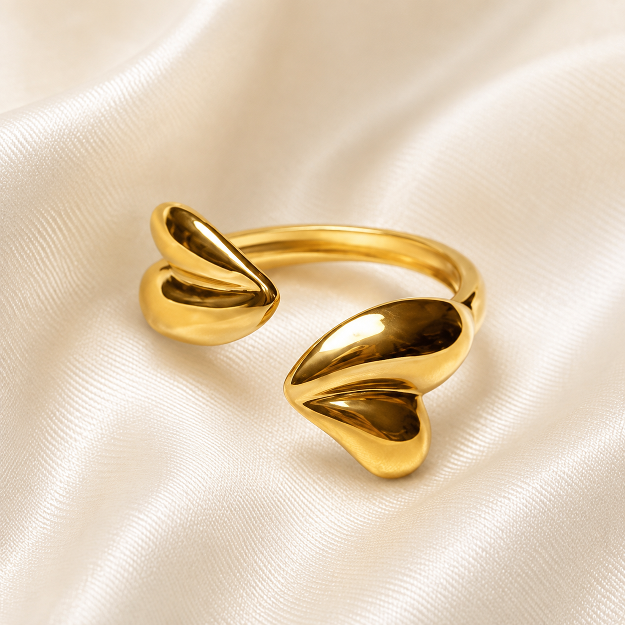 18K Gold Plated Twin Heart Adjustable Ring