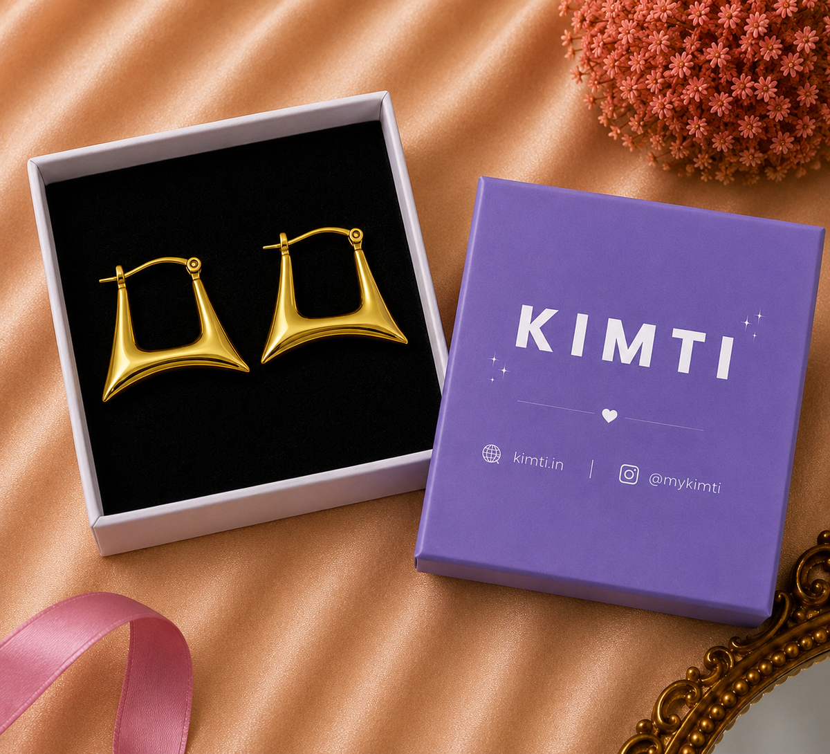 18K Gold Plated  Trapezoid Thick Hoop  Earring