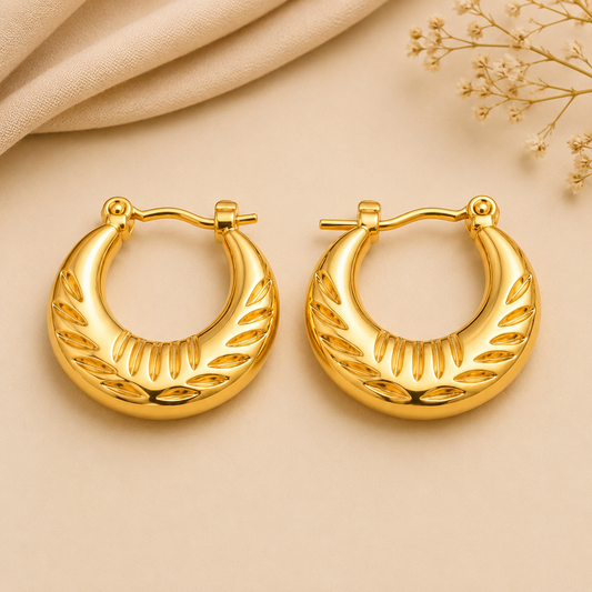 18K Gold Plated Vintage Textured Gold Hoops Earring