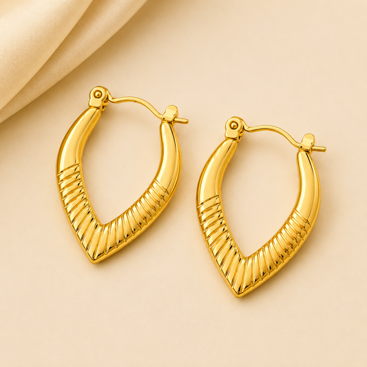 18K Gold Plated Elora Sculpted V-Shape Gold Hoops Earring