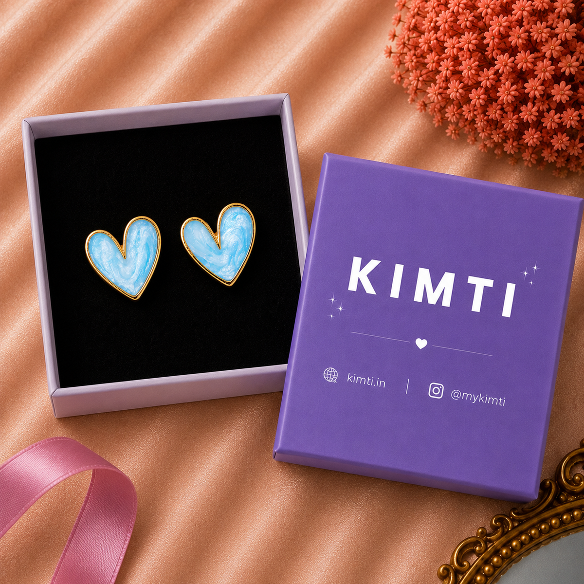 Blue Drop Love Heart Shape Stud Earrings
