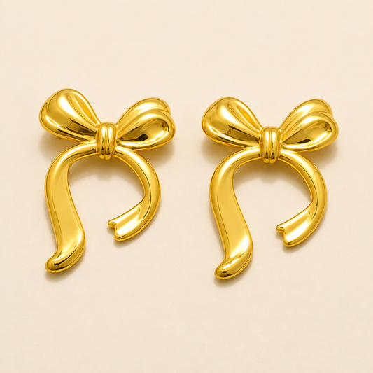 18K Gold Plated Golden Ribbon Charm Earrings