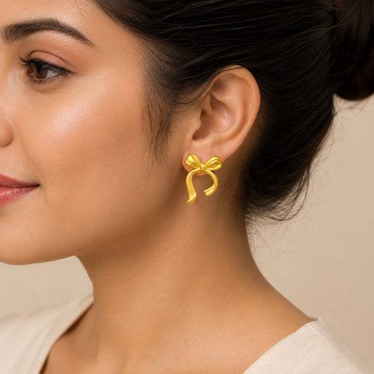 18K Gold Plated Golden Ribbon Charm Earrings