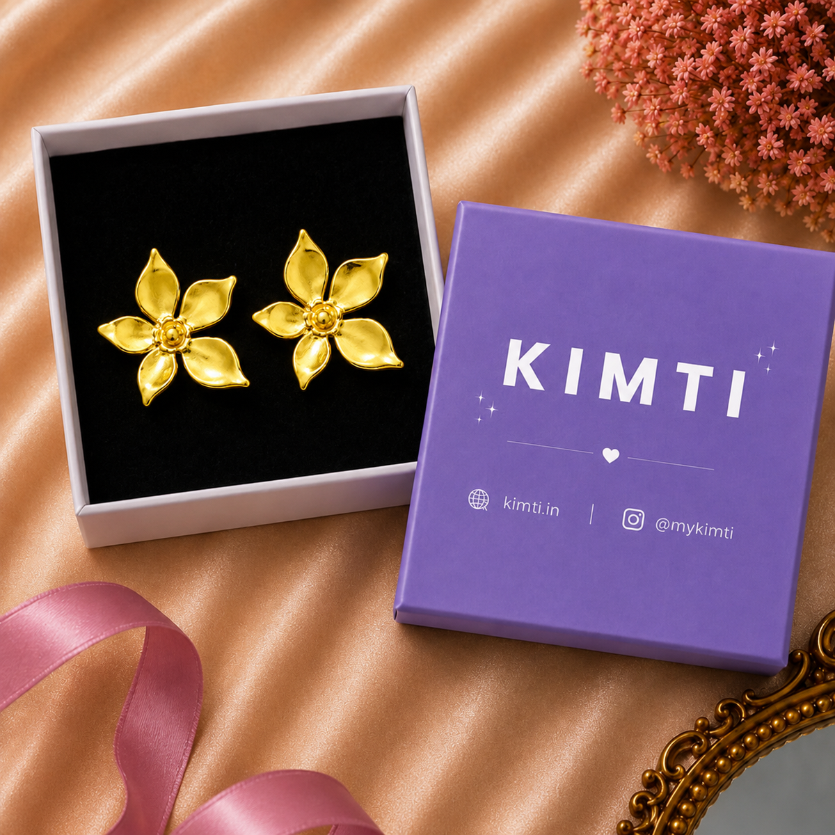 18K Gold Plated Bloom Leaf Charm Earrings