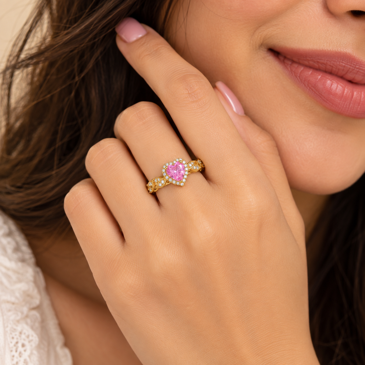 18K Gold Plated Diamond Heart Solitaire Ring