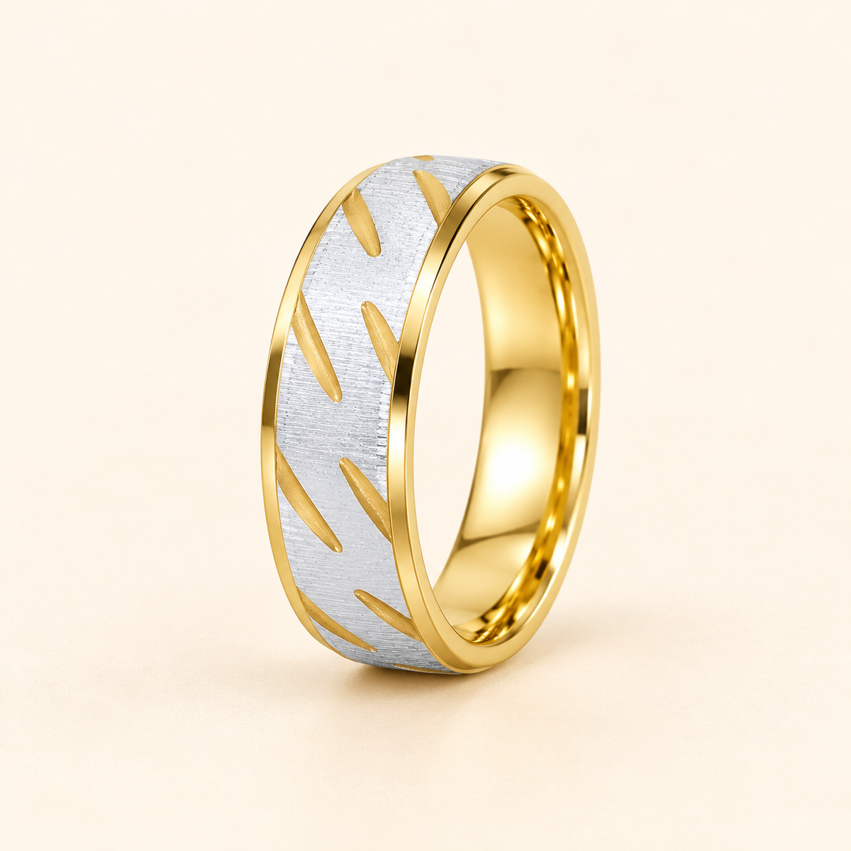 Men - 18K Gold-Plated Silver Accent Textured Band Ring