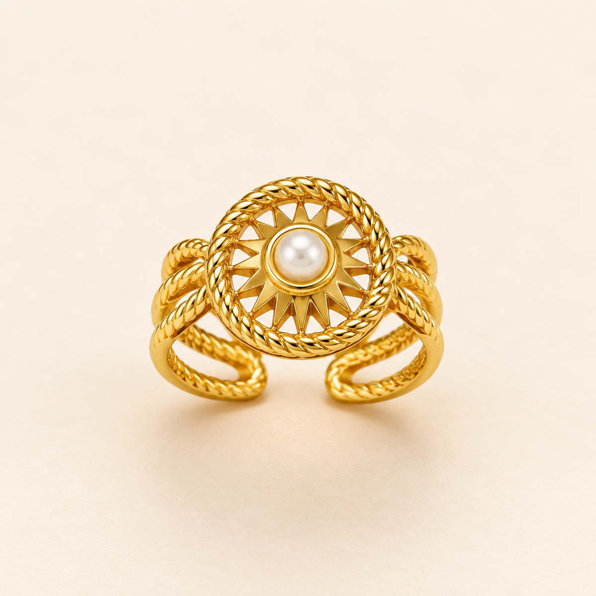 18K Gold-Plated Pearl Sunburst Statement Ring