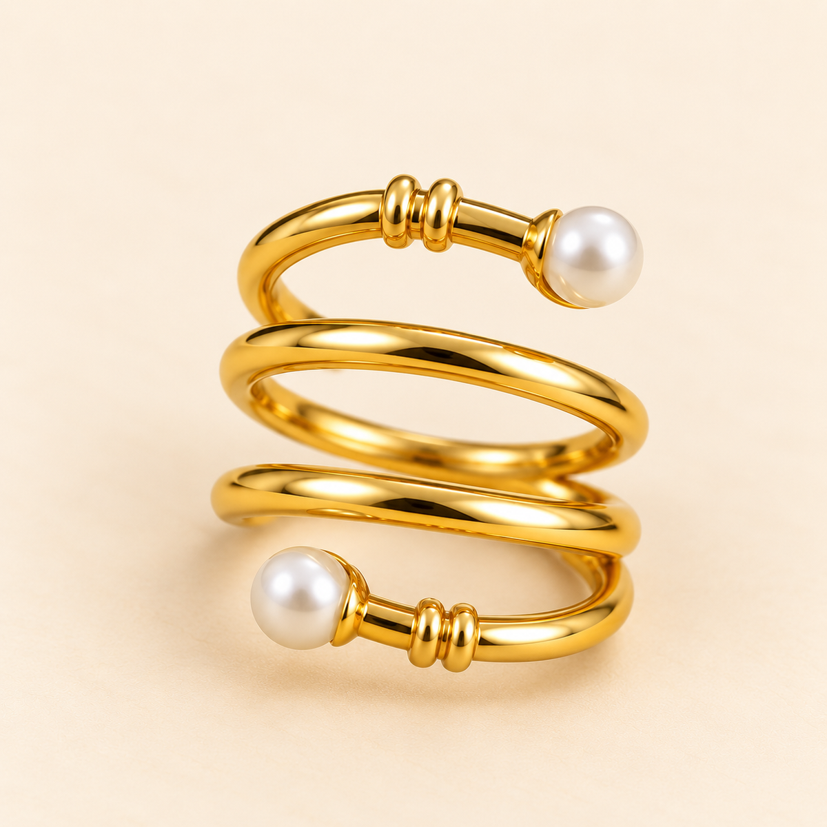 18K Gold-Plated Double Pearl Spiral Ring
