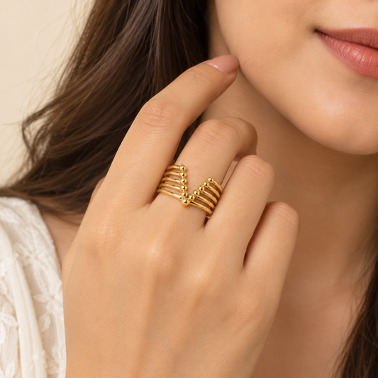 18K Gold-Plated V-Shape Multi-Layer Statement Ring