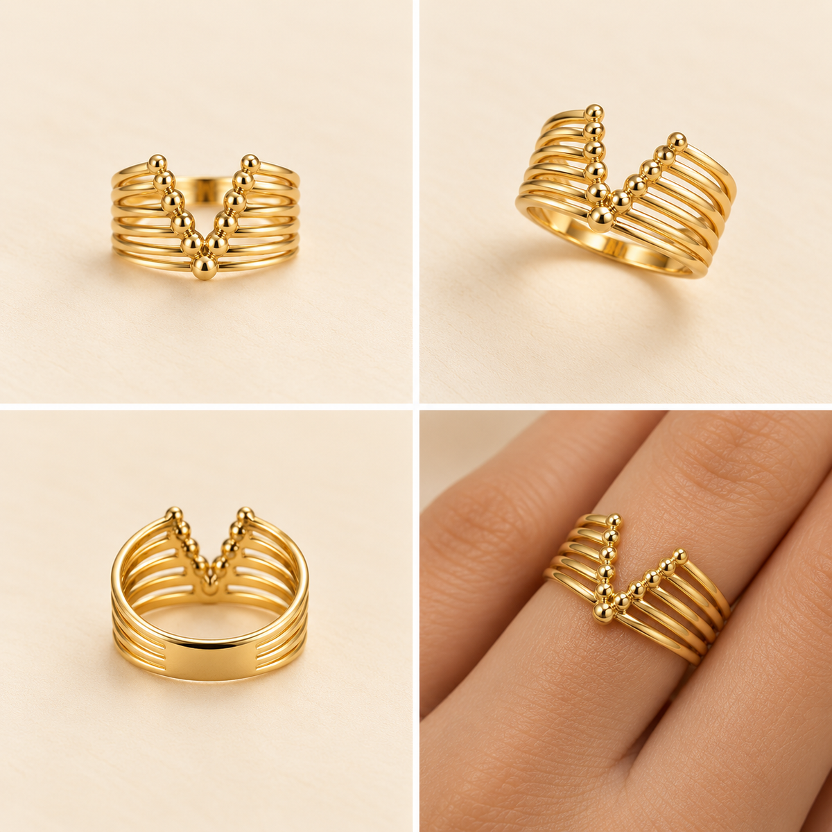 18K Gold-Plated V-Shape Multi-Layer Statement Ring