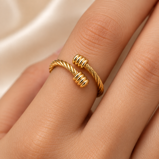 18K Gold-Plated Twisted Cable Open Ring