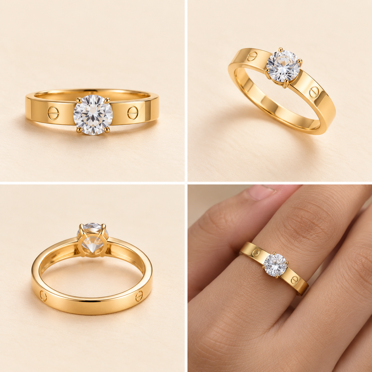 18K Gold-Plated Solitaire Crystal Band Ring