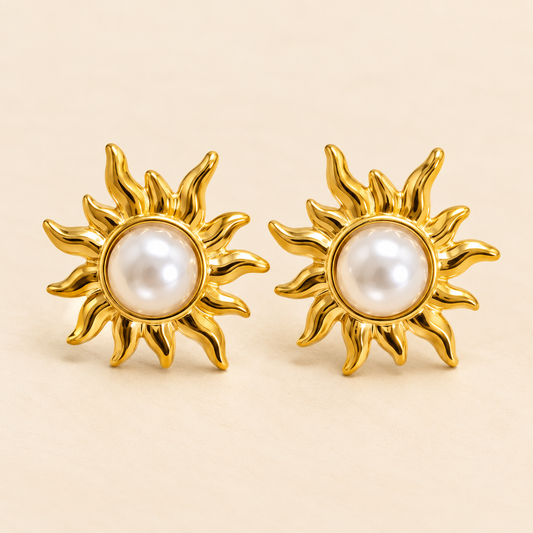 18K Gold-Plated Pearl Sunburst Stud Earrings