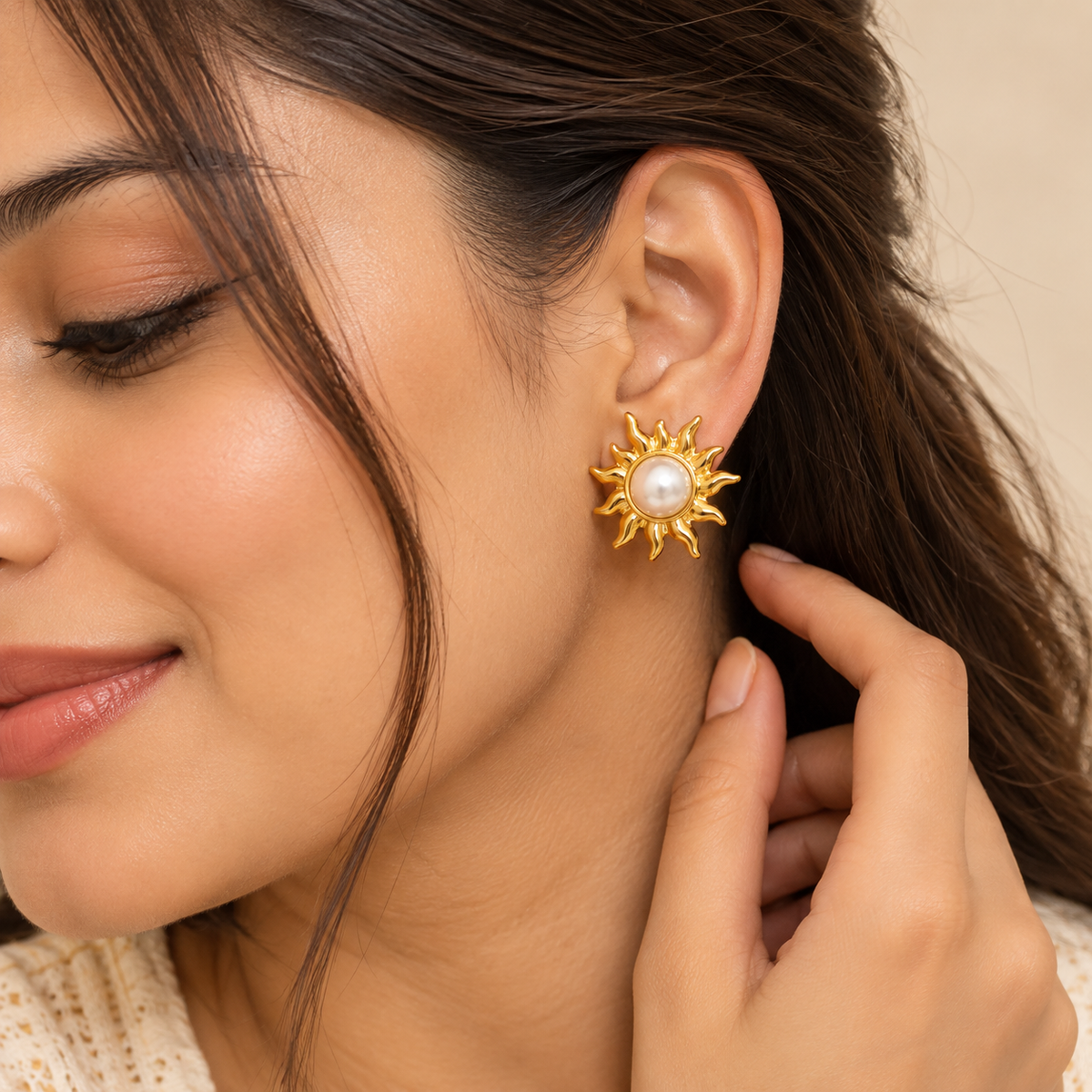 18K Gold-Plated Pearl Sunburst Stud Earrings