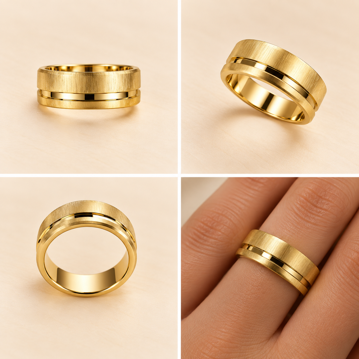Men - 18K Gold-Plated Dual Finish Statement Band Ring