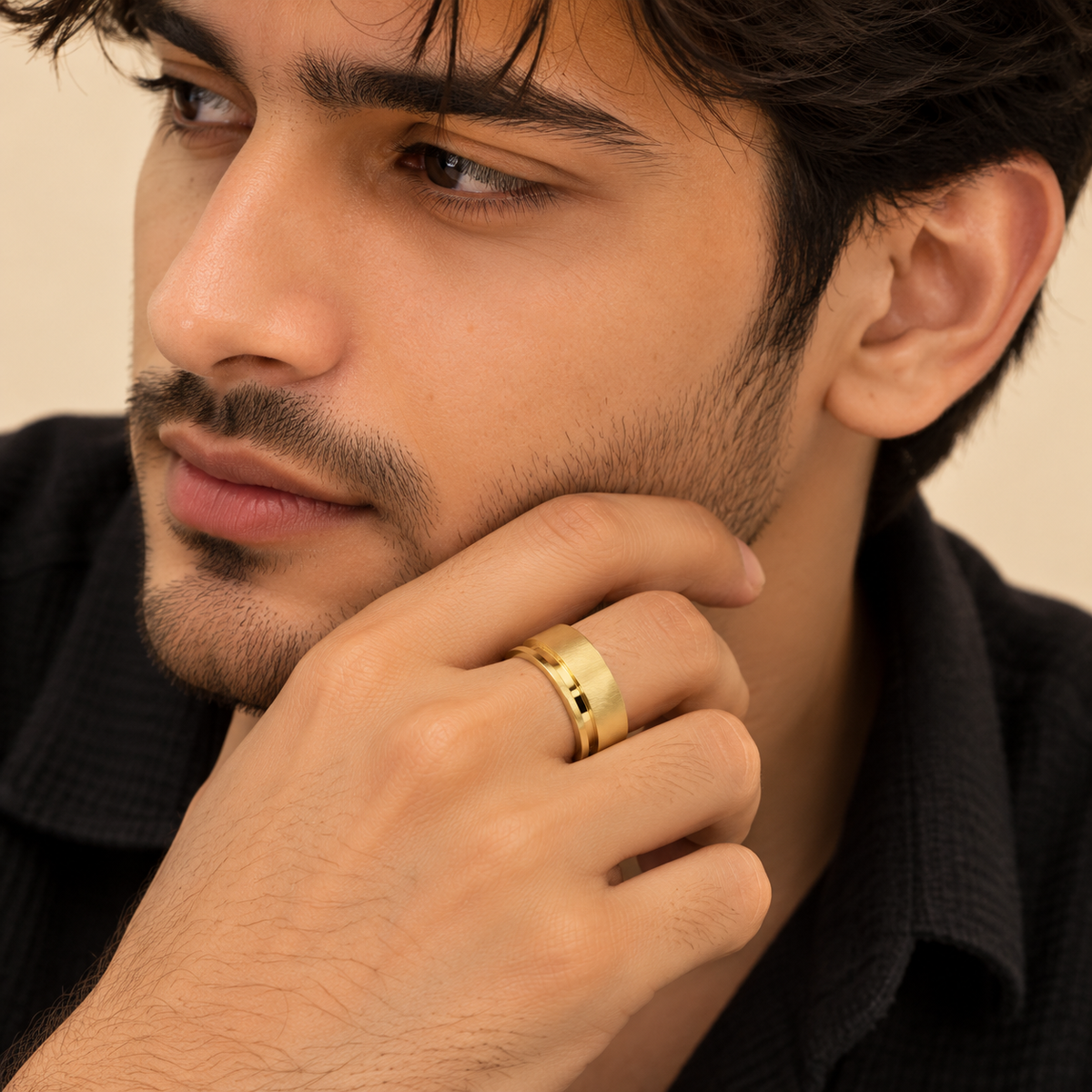 Men - 18K Gold-Plated Dual Finish Statement Band Ring