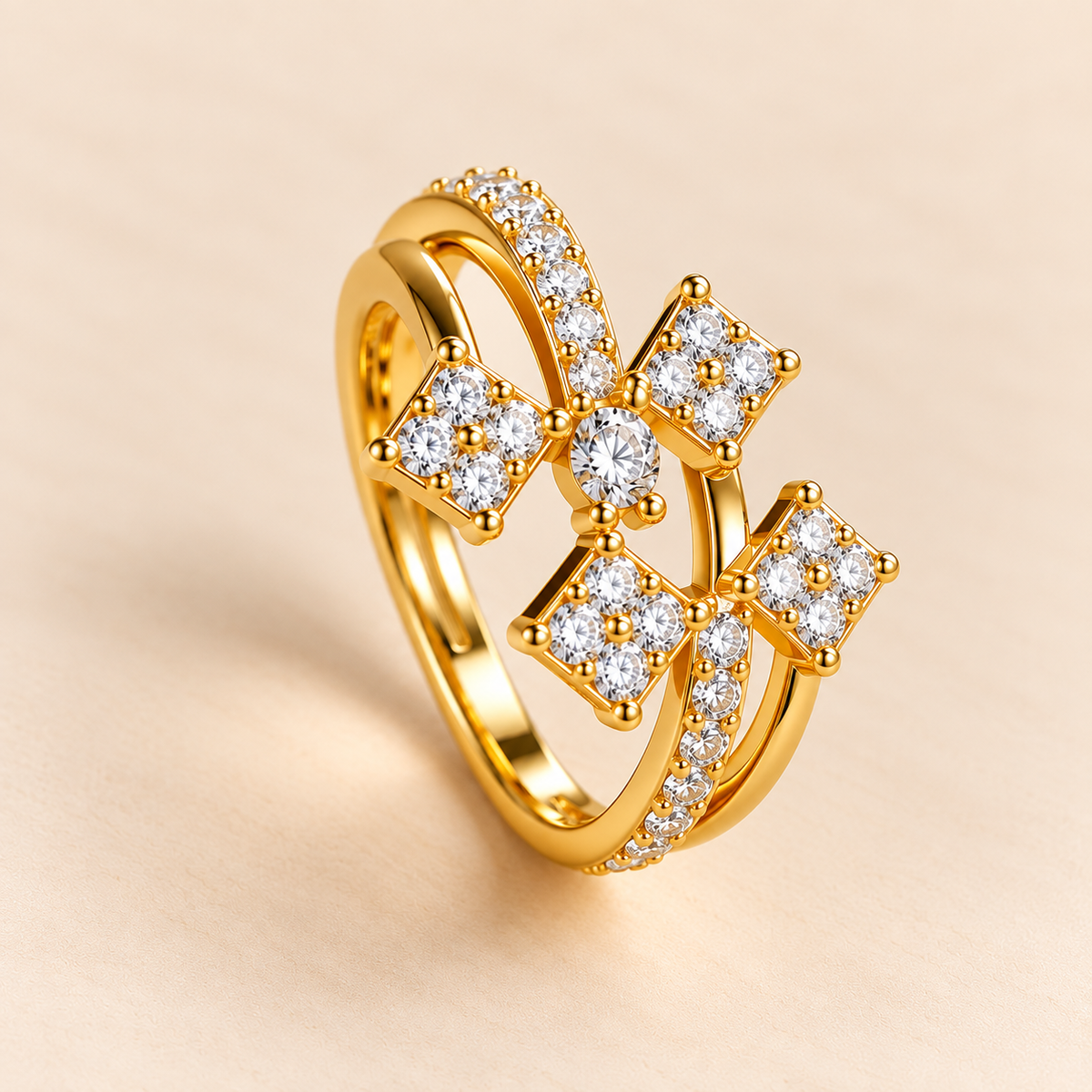 18k Gold Plated Botanical Charm Ring