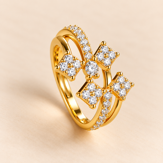 18k Gold Plated Botanical Charm Ring