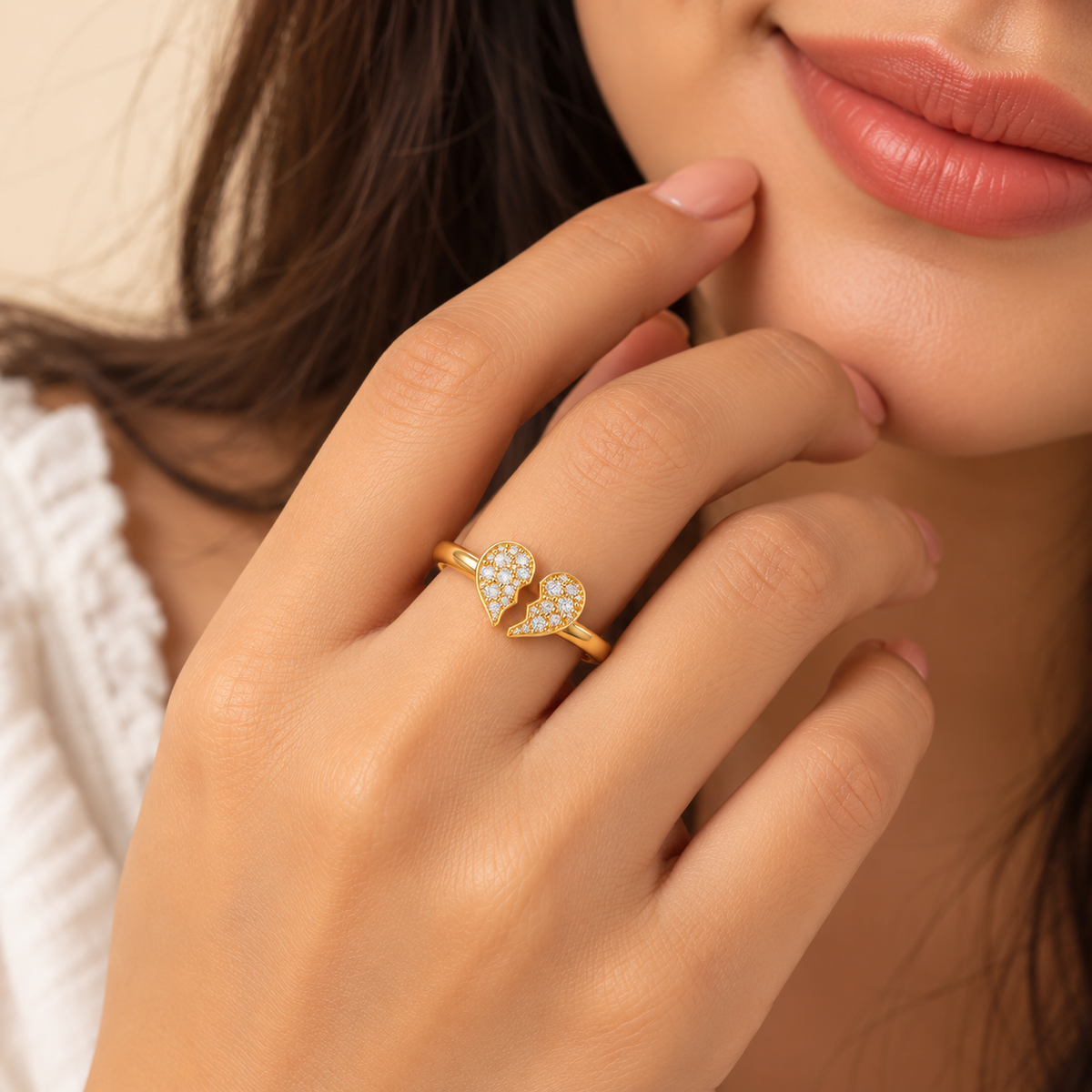 18k Gold Plated Open Heart Luxe Ring