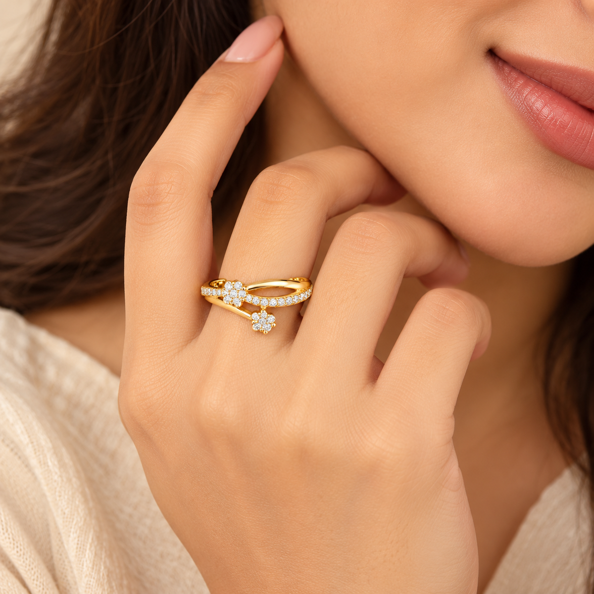 18k Gold Plated Lumière Crystal Ring