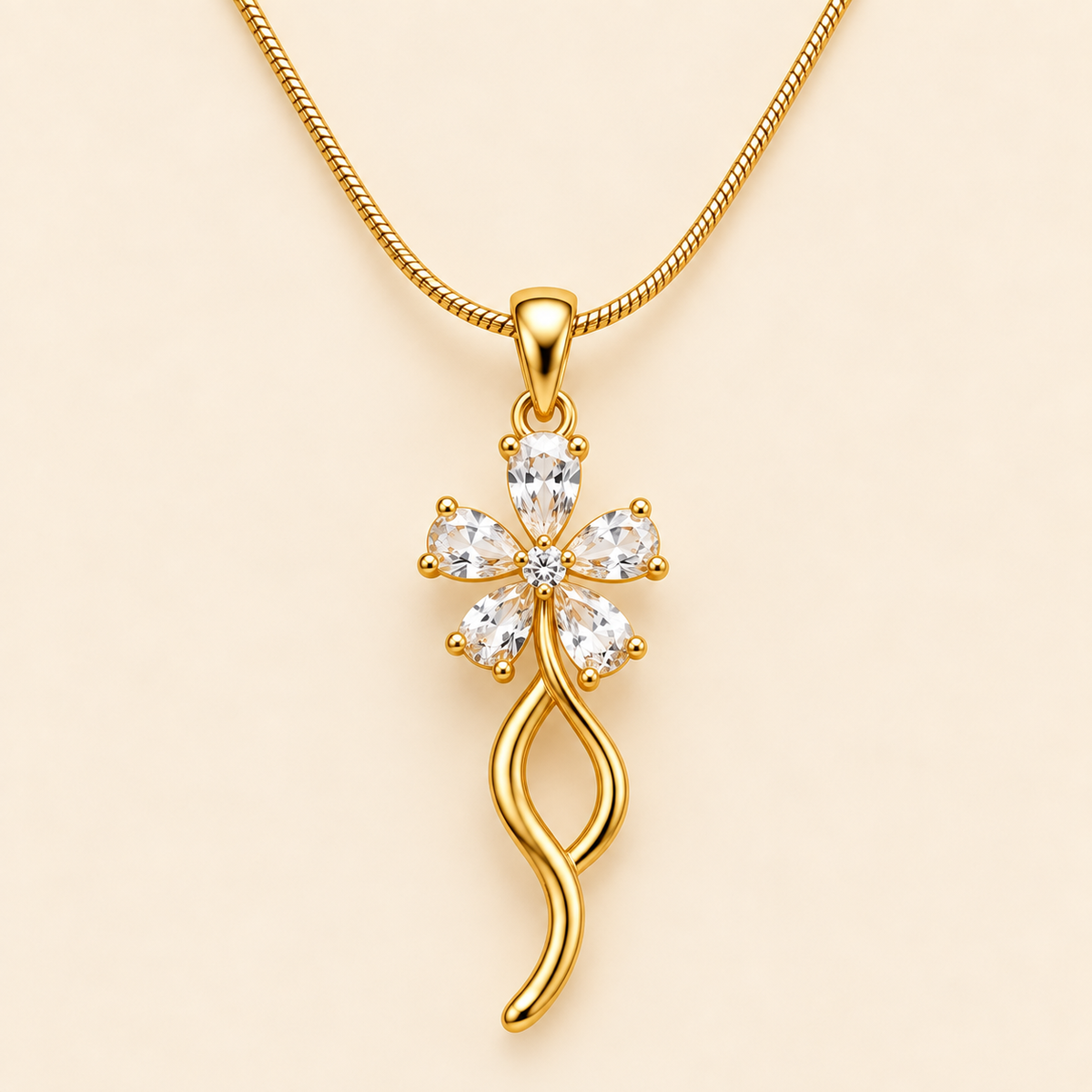 18K Gold Plated Crystal Blossom Twist Pendant Necklace
