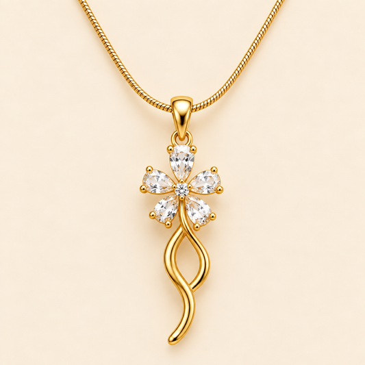 18K Gold Plated Crystal Blossom Twist Pendant Necklace