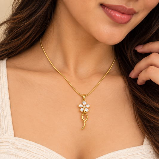 18K Gold Plated Crystal Blossom Twist Pendant Necklace