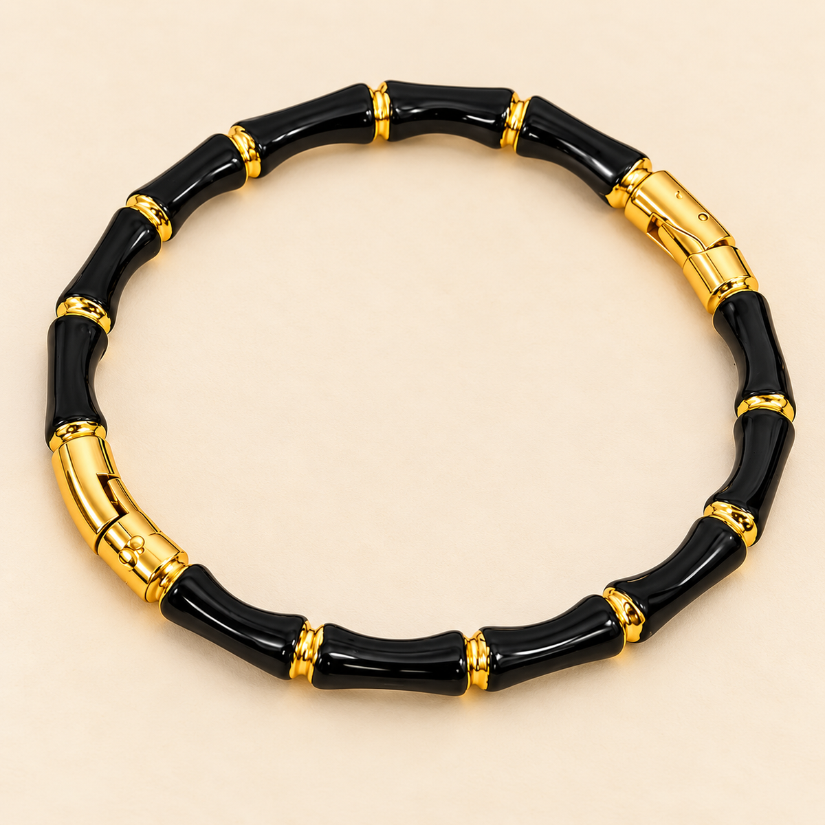 18K Gold-Plated Black Bamboo Link  Bracelet