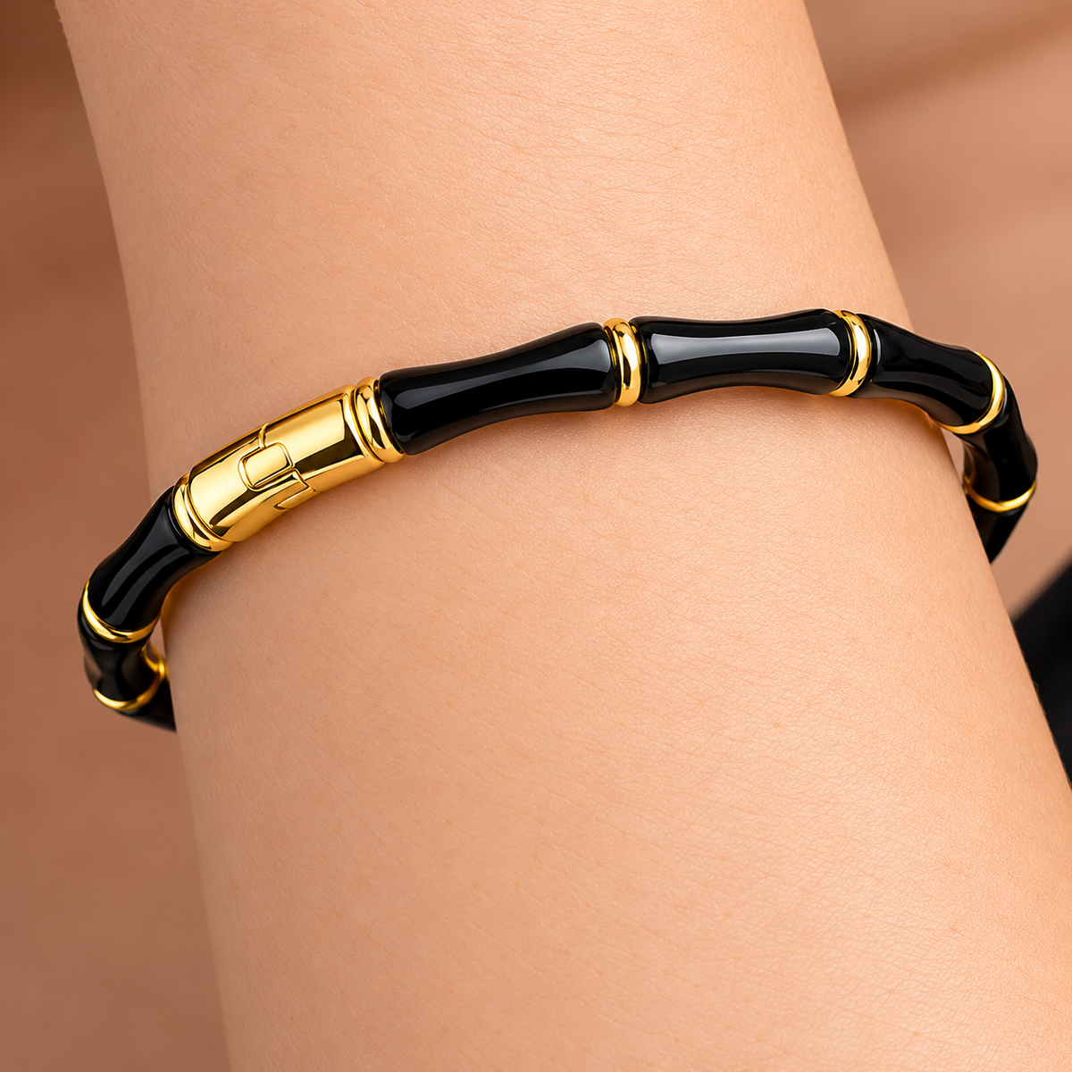 18K Gold-Plated Black Bamboo Link  Bracelet
