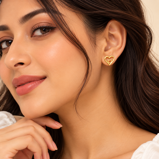 18K Gold Plated Mini Love Within Heart Studs Earring