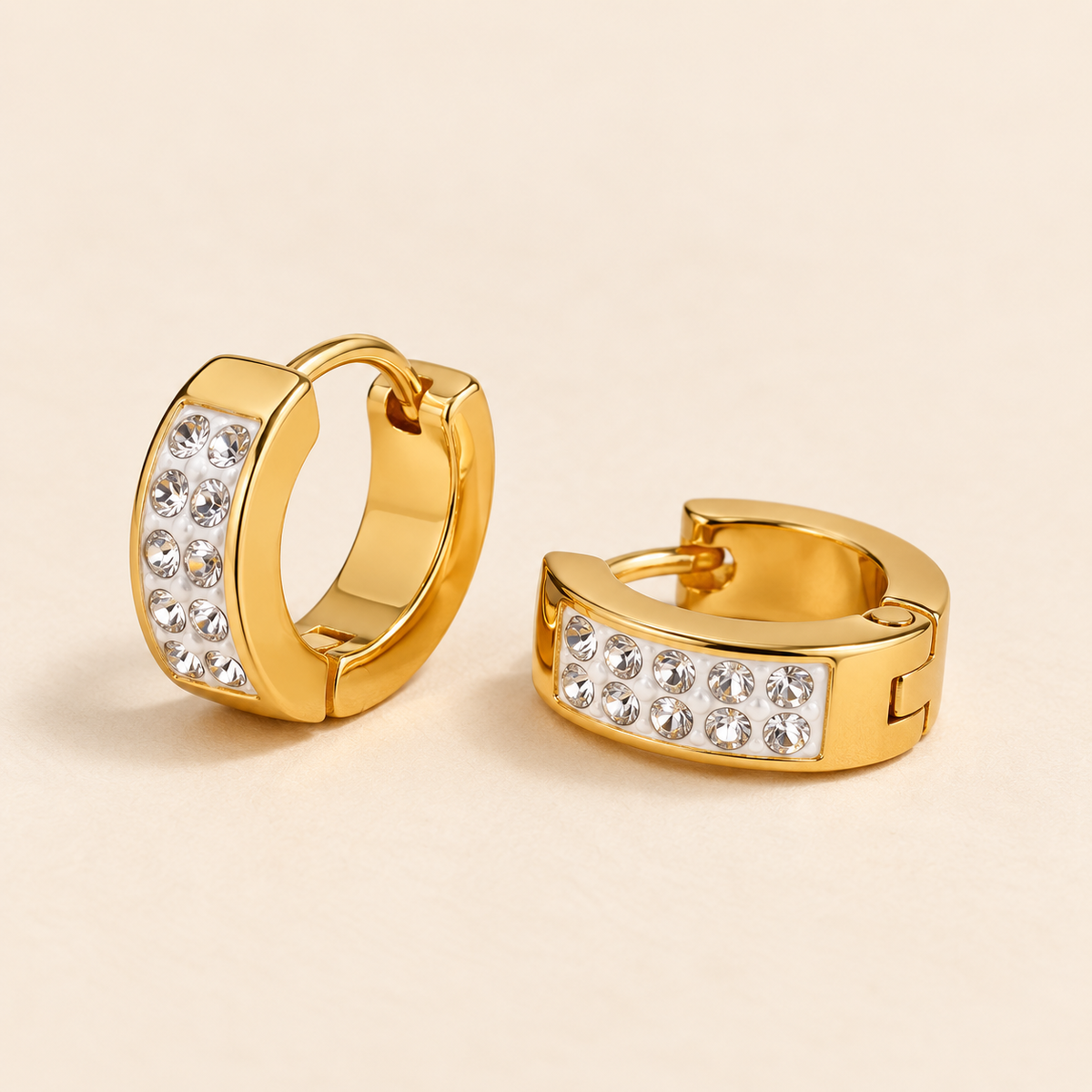 Men - Crystal Edge Gold-Plated Huggie Hoop Earrings