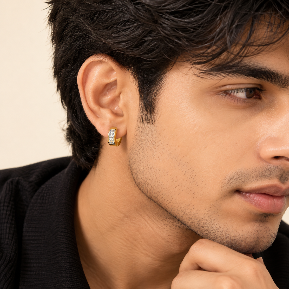 Men - Crystal Edge Gold-Plated Huggie Hoop Earrings