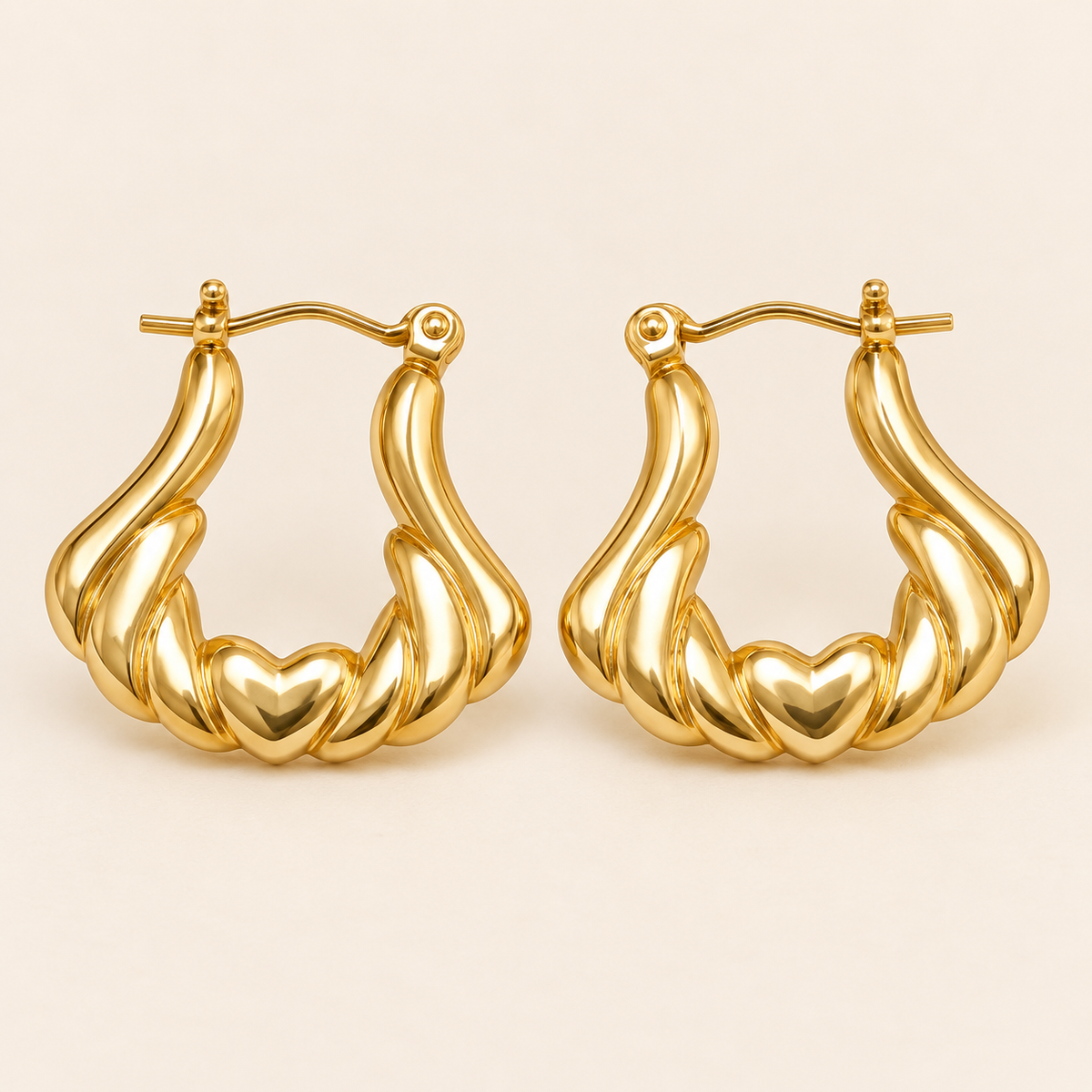 18K Gold-Plated Twisted Heart Hoop Earrings