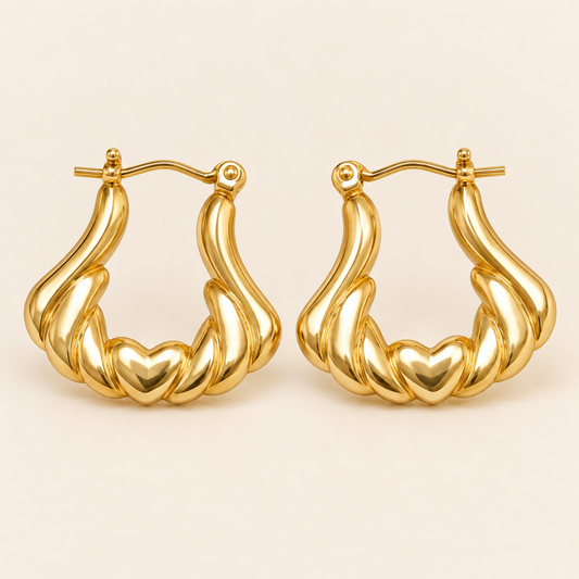 18K Gold-Plated Twisted Heart Hoop Earrings