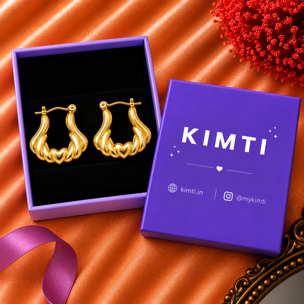 18K Gold-Plated Twisted Heart Hoop Earrings