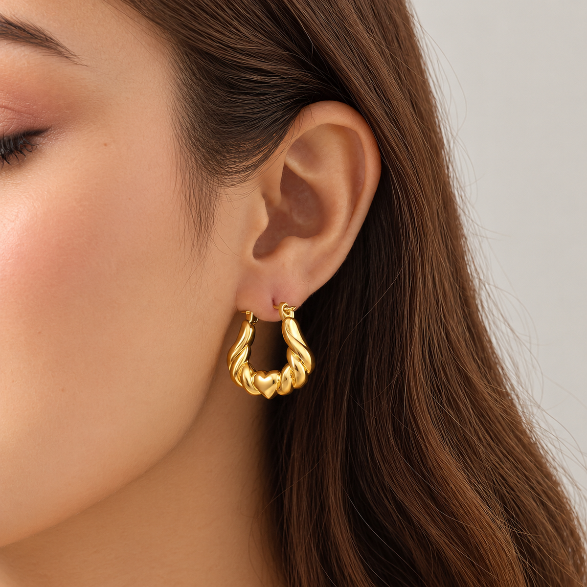 18K Gold-Plated Twisted Heart Hoop Earrings