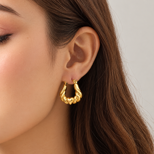 18K Gold-Plated Twisted Heart Hoop Earrings