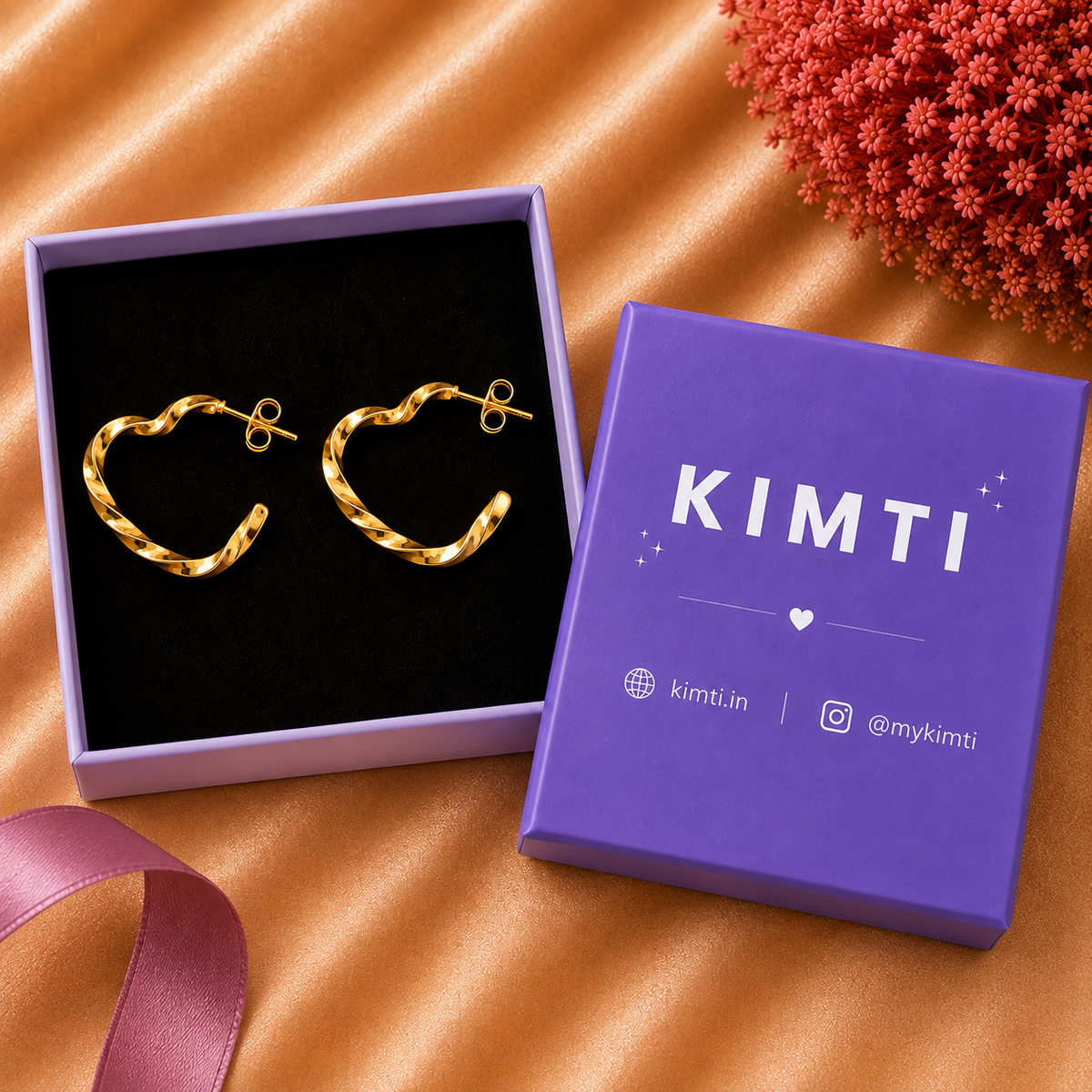 Twisted Heart-Shaped Gold Hoop Earrings